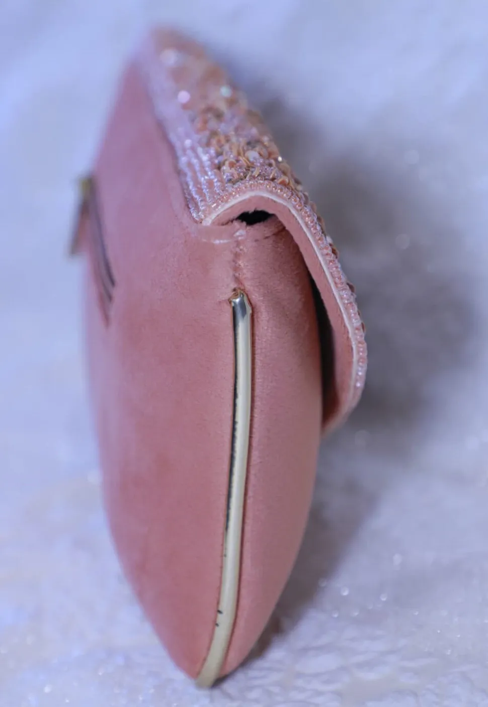 Embroidered Suede Clutch Bag in Pink