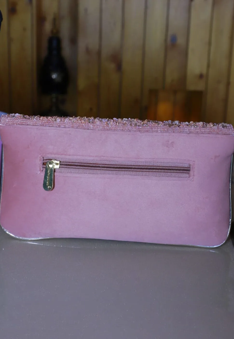 Embroidered Suede Clutch Bag in Pink