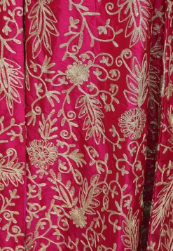 Embroidered Taffeta Silk Front Slit Pakistani Suit in Fuchsia