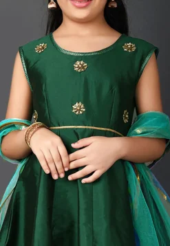 Embroidered Taffeta Silk Anarkali Suit in Dark Green