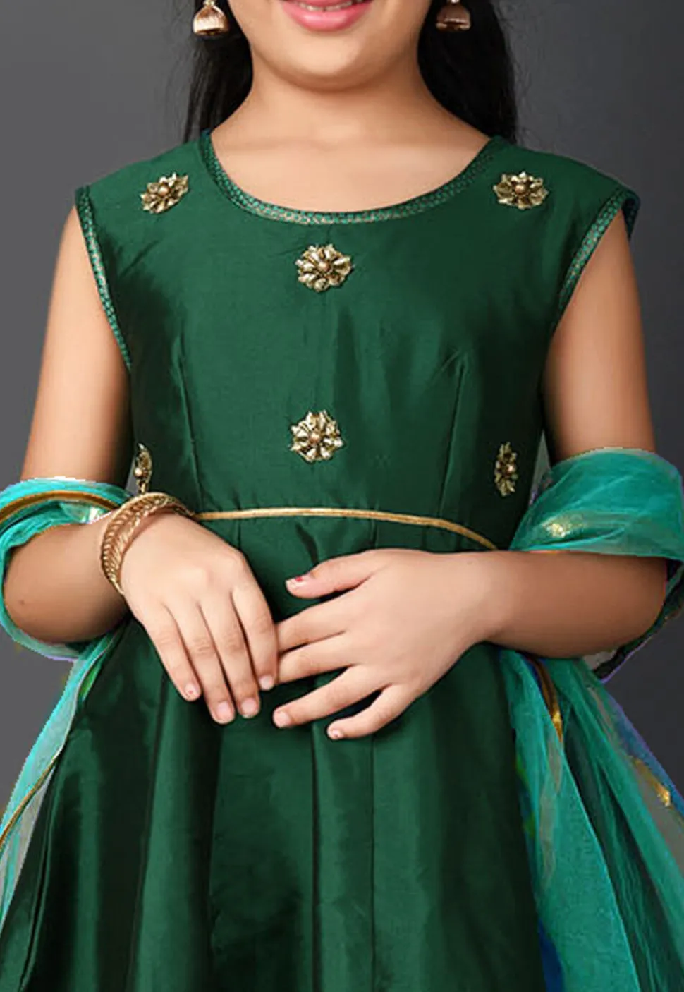 Embroidered Taffeta Silk Anarkali Suit in Dark Green