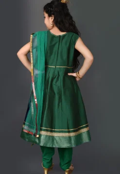Embroidered Taffeta Silk Anarkali Suit in Dark Green