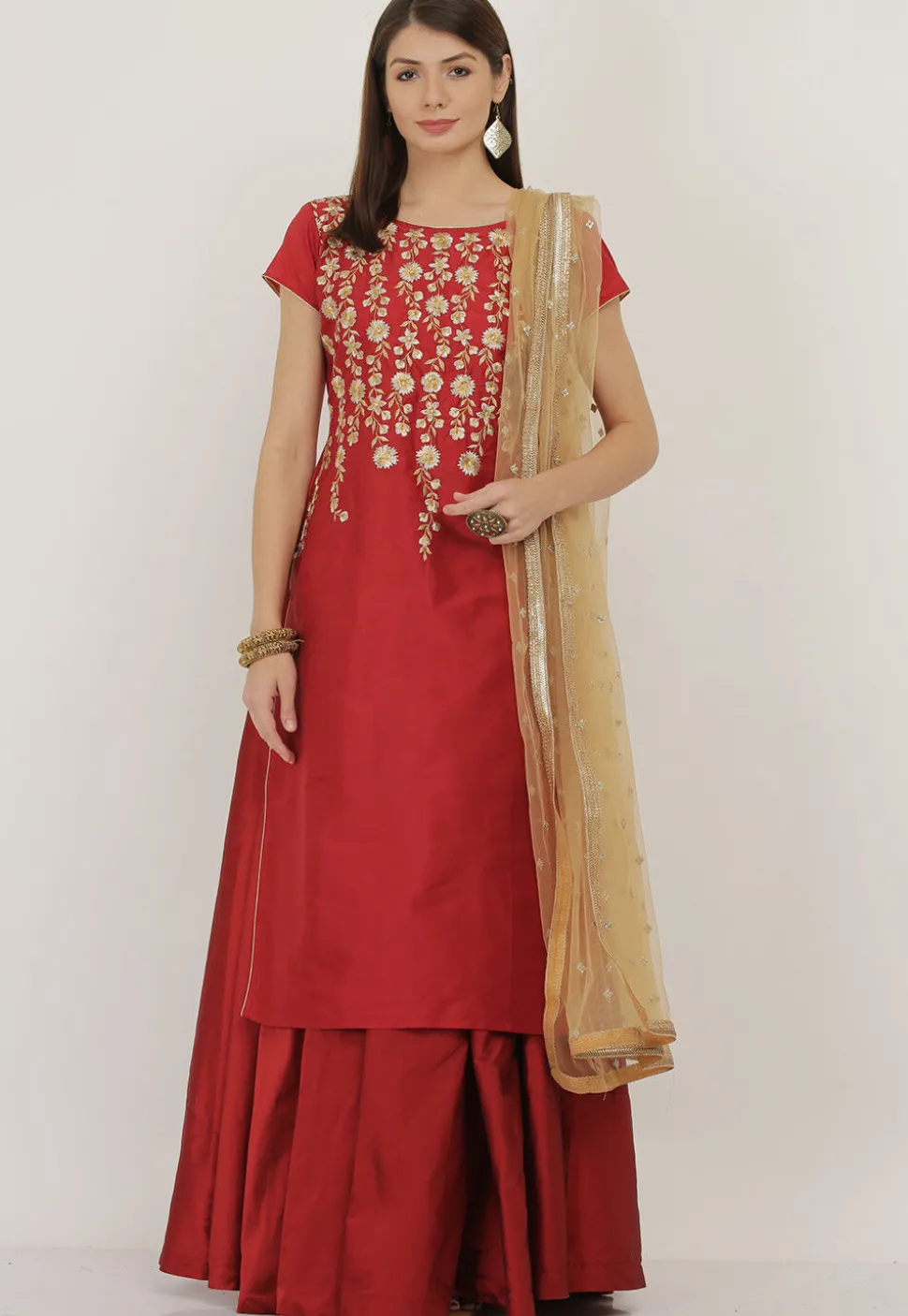 Embroidered Taffeta Silk Lehenga in Maroon