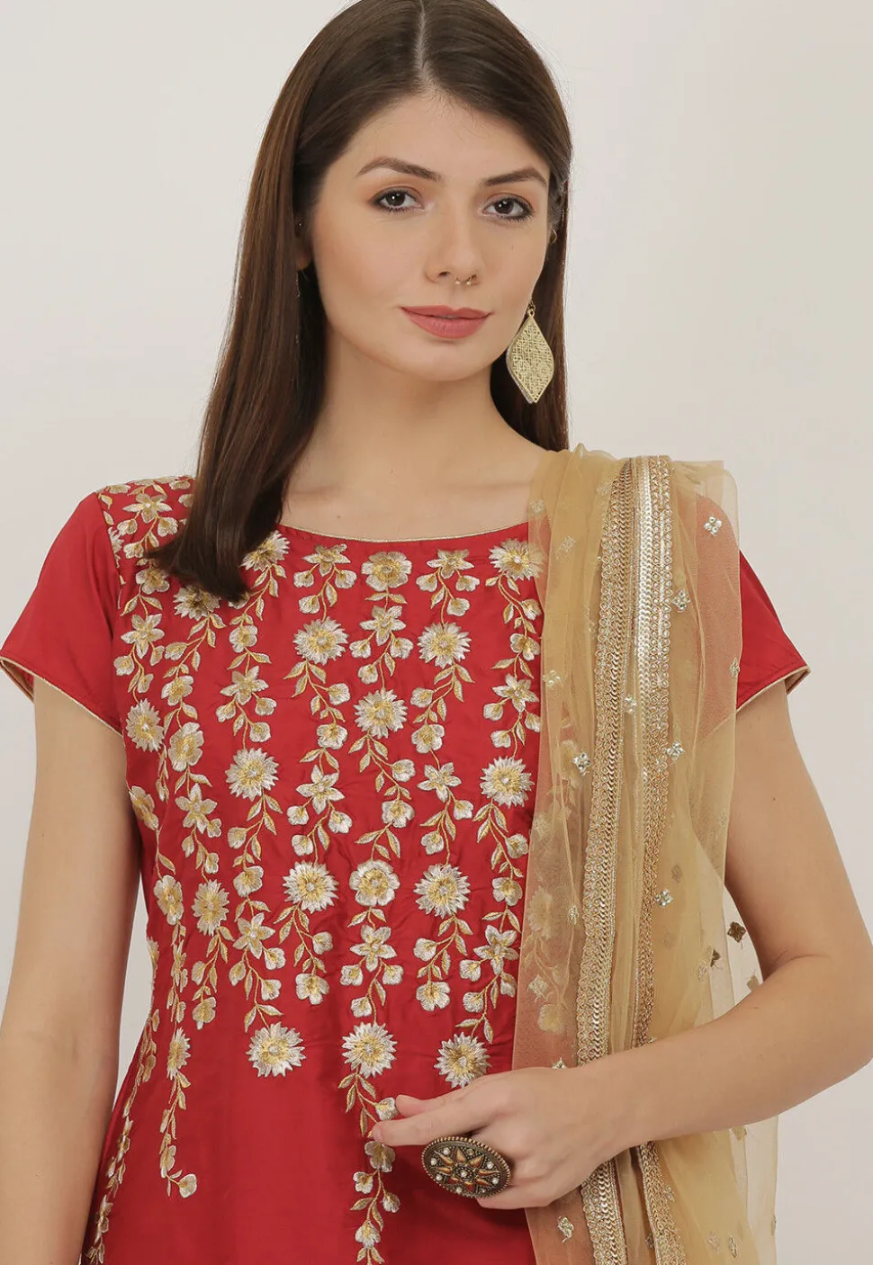 Embroidered Taffeta Silk Lehenga in Maroon