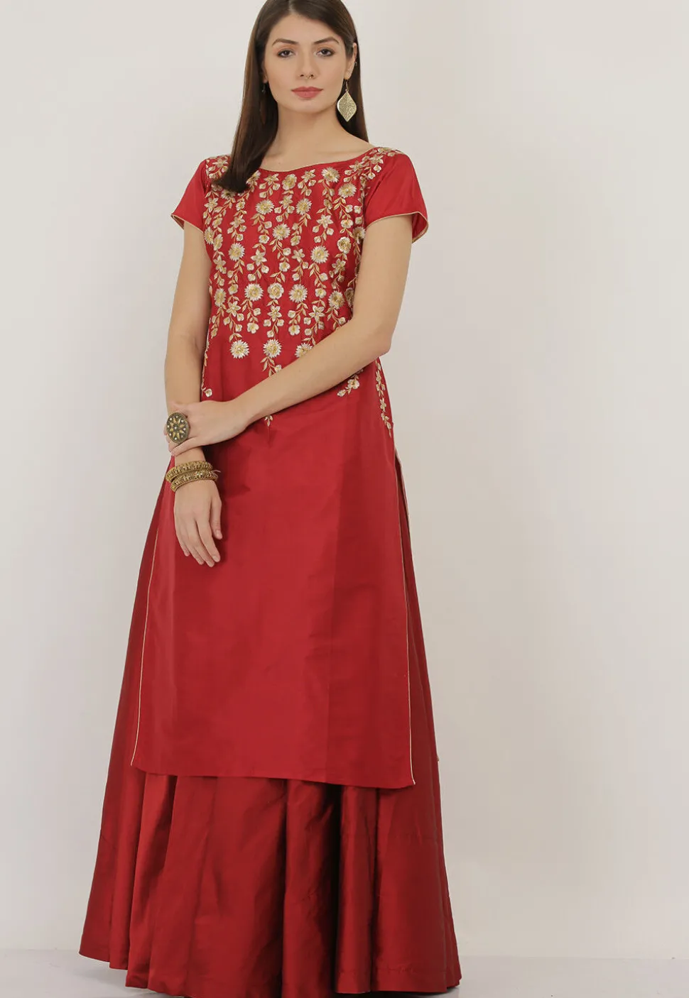 Embroidered Taffeta Silk Lehenga in Maroon