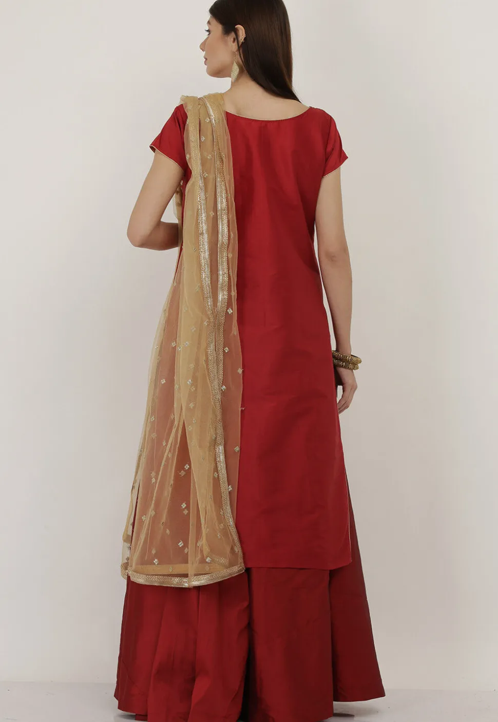 Embroidered Taffeta Silk Lehenga in Maroon
