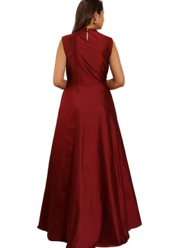 Embroidered Taffeta Silk Gown in Maroon