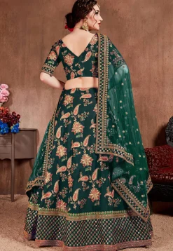 Embroidered Taffeta Silk Lehenga in Green