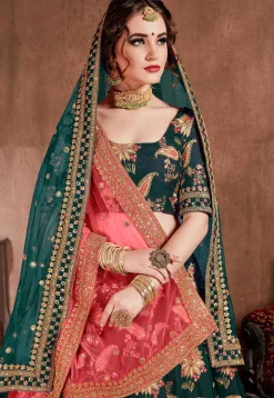 Embroidered Taffeta Silk Lehenga in Green