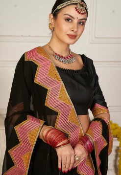 Embroidered Taffeta Silk Lehenga in Black