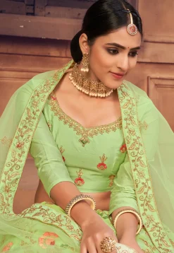 Embroidered Taffeta Silk Lehenga in Light Green
