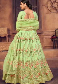 Embroidered Taffeta Silk Lehenga in Light Green