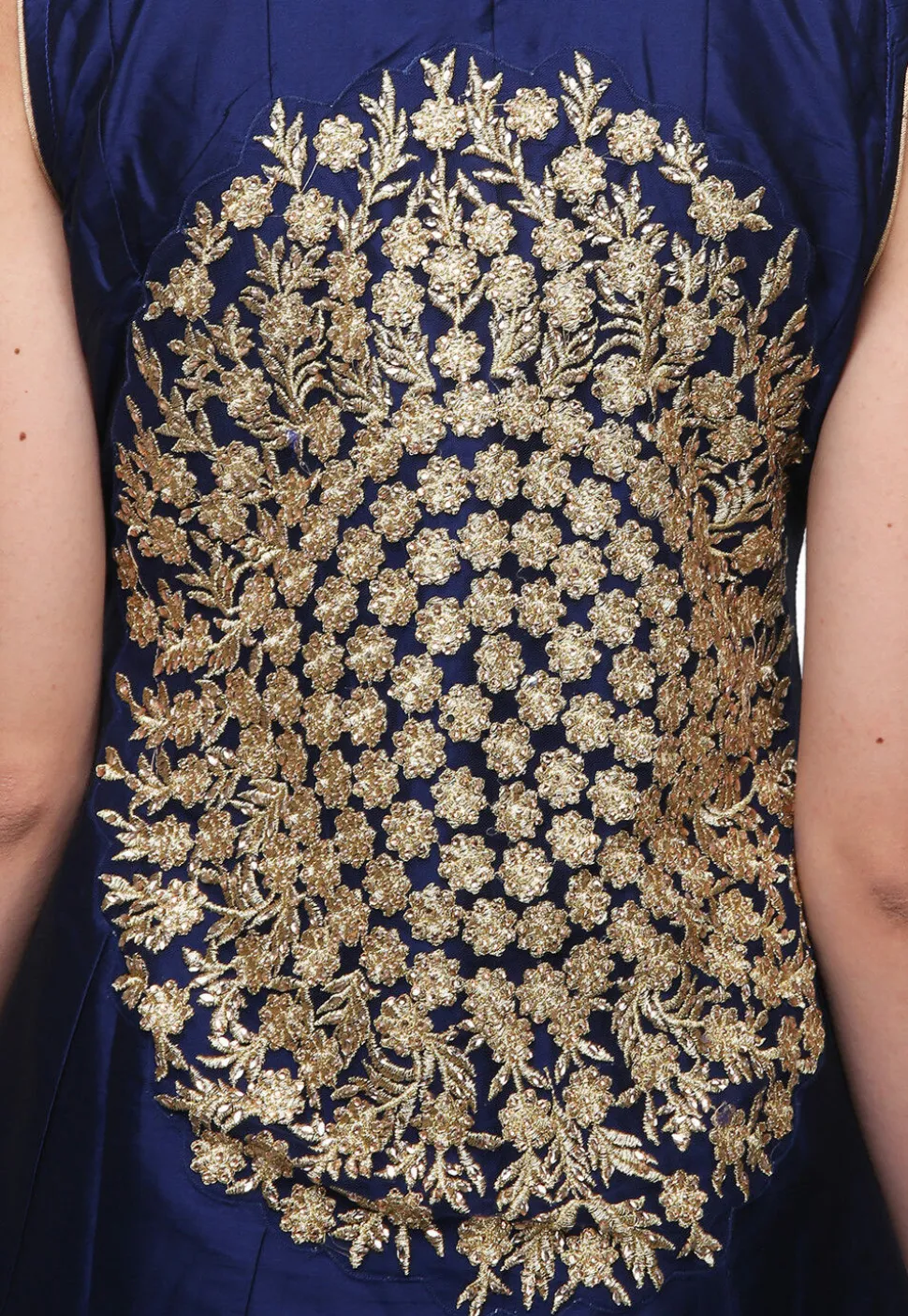 Embroidered Taffeta Silk Front Slit Pakistani Suit in Dark Blue