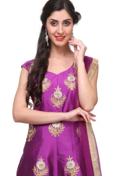 Embroidered Taffeta Silk Anarkali Suit in Purple