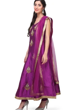 Embroidered Taffeta Silk Anarkali Suit in Purple