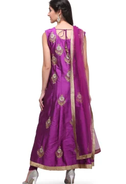 Embroidered Taffeta Silk Anarkali Suit in Purple