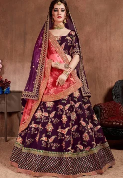 Embroidered Taffeta Silk Lehenga in Purple