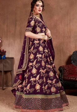 Embroidered Taffeta Silk Lehenga in Purple