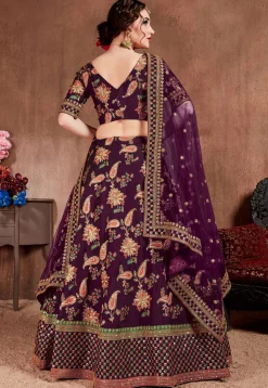 Embroidered Taffeta Silk Lehenga in Purple