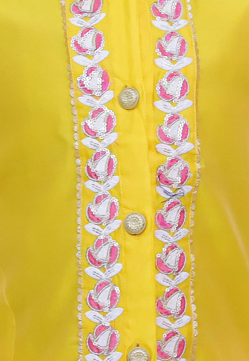 Embroidered Taffeta Silk Sherwani Set in Yellow