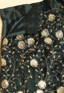 Embroidered Taffeta Silk Lehenga in Dark Green