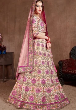 Embroidered Taffeta Silk Lehenga in Pink