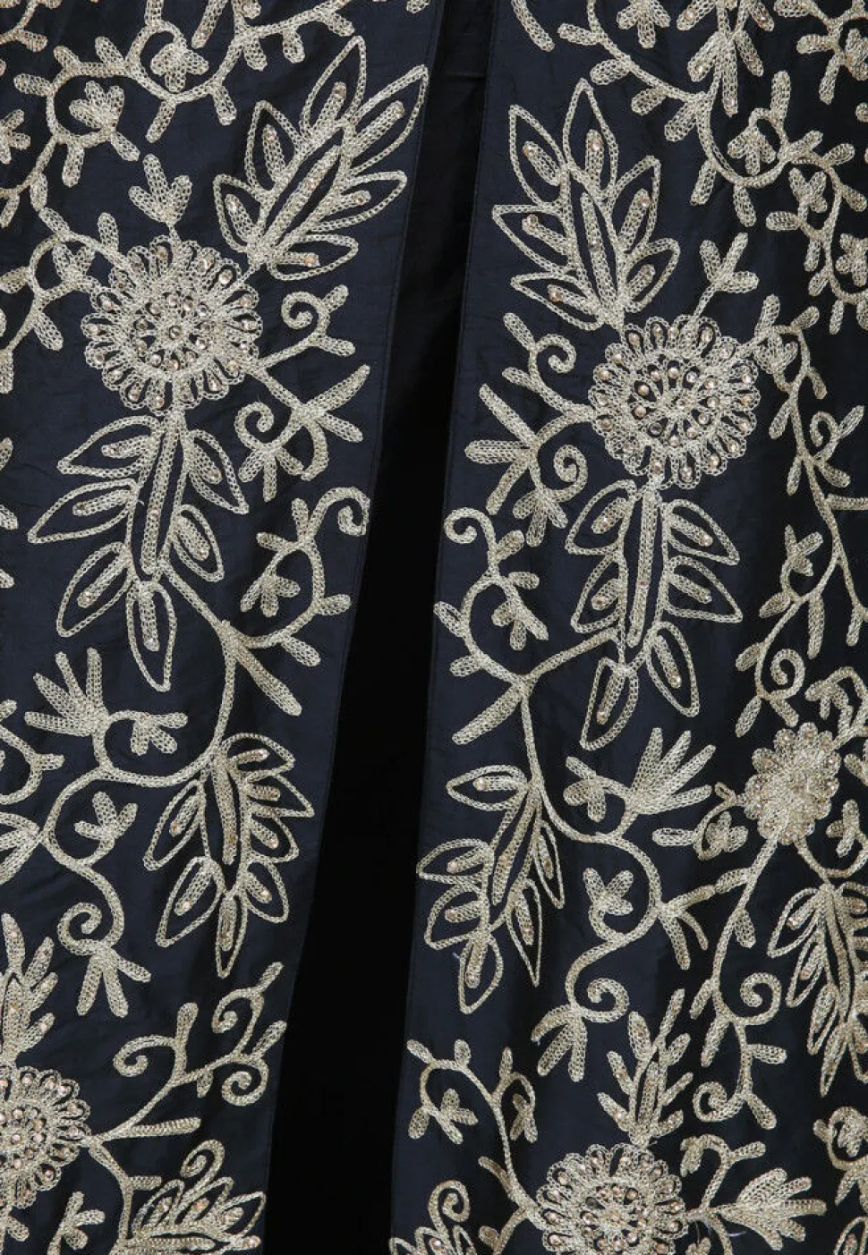 Embroidered Taffeta Silk Front Slit Pakistani Suit in Black