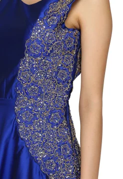 Embroidered Taffeta Silk Gown in Blue