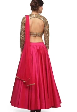 Embroidered Taffeta Silk Lehenga in Fuchsia