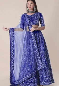 Embroidered Taffeta Silk Lehenga in Royal Blue
