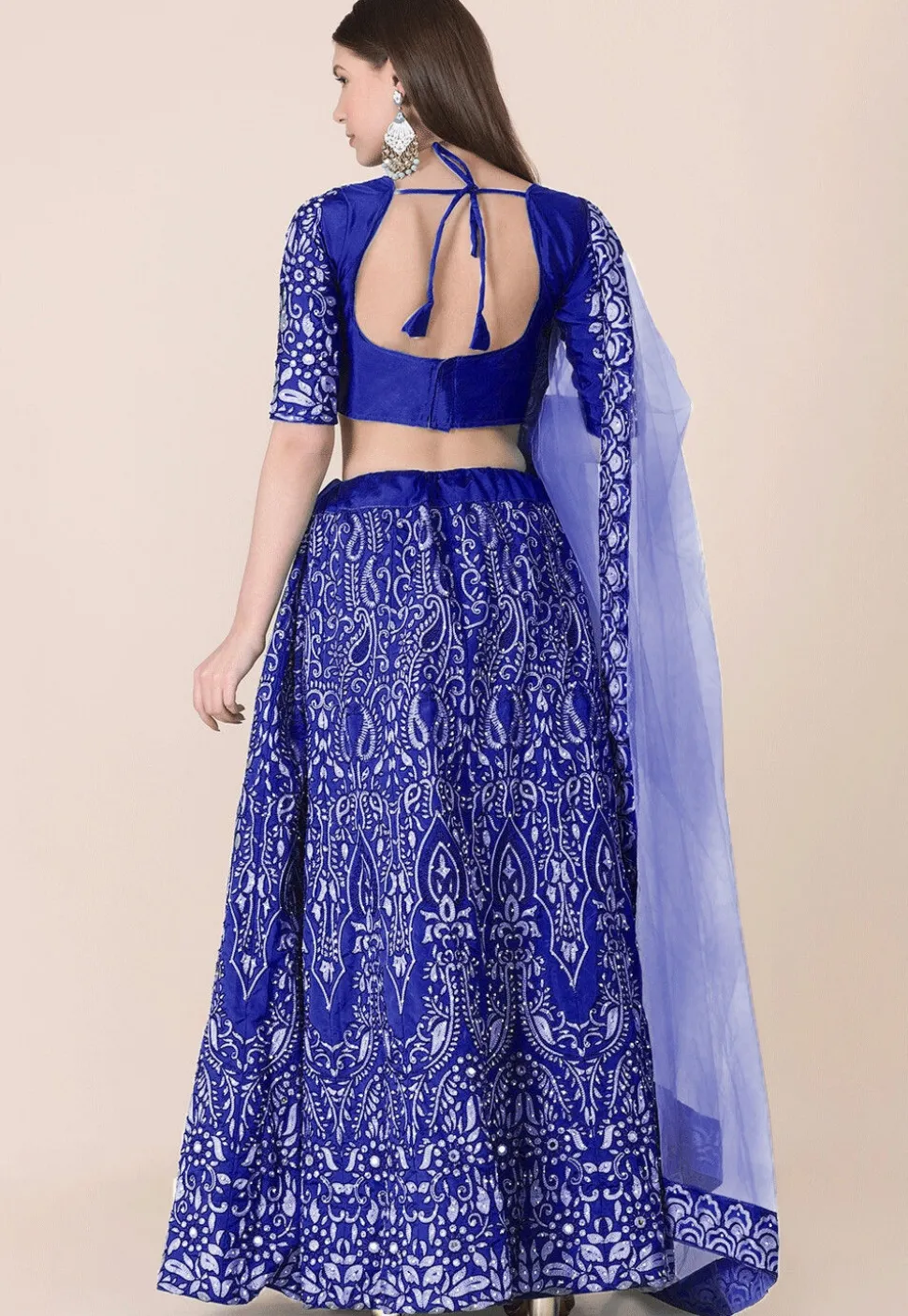 Embroidered Taffeta Silk Lehenga in Royal Blue