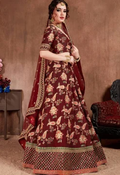 Embroidered Taffeta Silk Lehenga in Maroon
