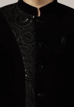 Embroidered Terry Rayon Jodhpuri Suit in Black