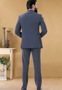 Embroidered Terry Rayon Jodhpuri Suit in Grey