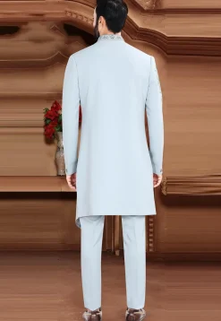 Embroidered Terry Rayon Sherwani in Blue
