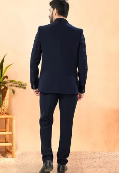 Embroidered Terry Rayon Tuxedo in Navy Blue