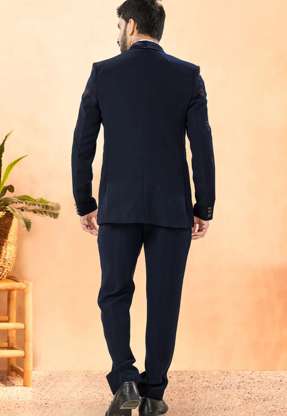 Embroidered Terry Rayon Tuxedo in Brown