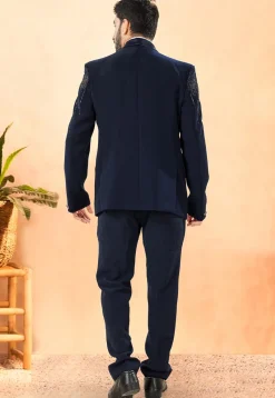 Embroidered Terry Rayon Tuxedo in Navy Blue