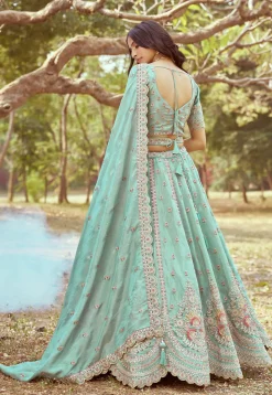 Embroidered Tissue Lehenga in Sea Green