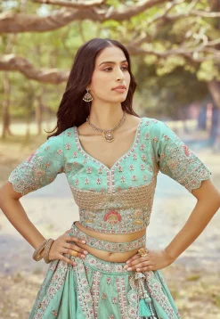 Embroidered Tissue Lehenga in Sea Green