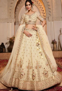 Embroidered Tissue Lehenga in Beige