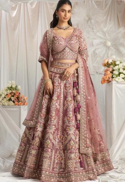 Embroidered Tissue Lehenga in Purple