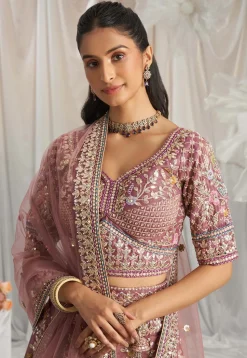 Embroidered Tissue Lehenga in Purple