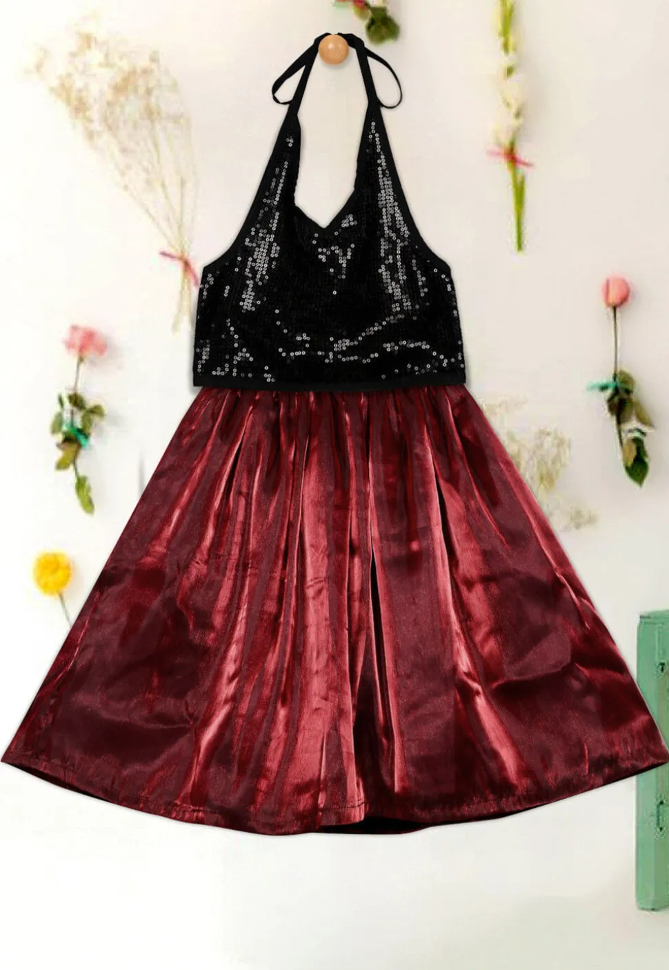 Embroidered Tissue Lehenga in Maroon