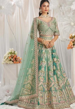 Embroidered Tissue Lehenga in Sea Green