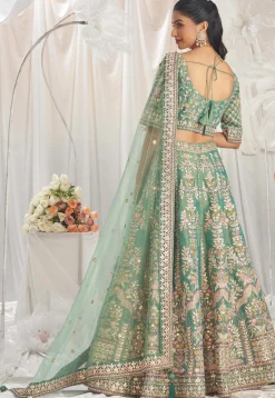 Embroidered Tissue Lehenga in Sea Green