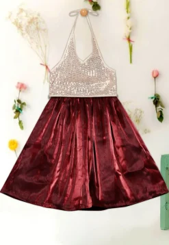 Embroidered Tissue Lehenga in Maroon