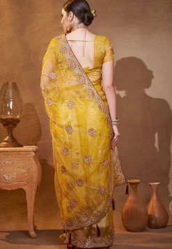Embroidered Tissue Saree in Yellow
