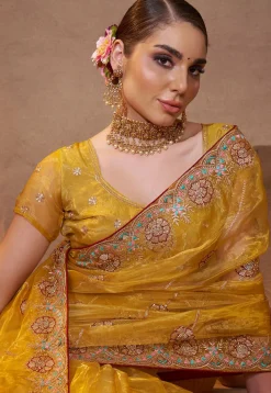Embroidered Tissue Saree in Yellow