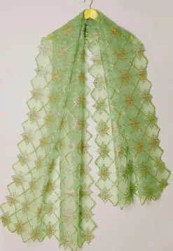 Embroidered Tissue Scalloped Dupatta in Pastel Green